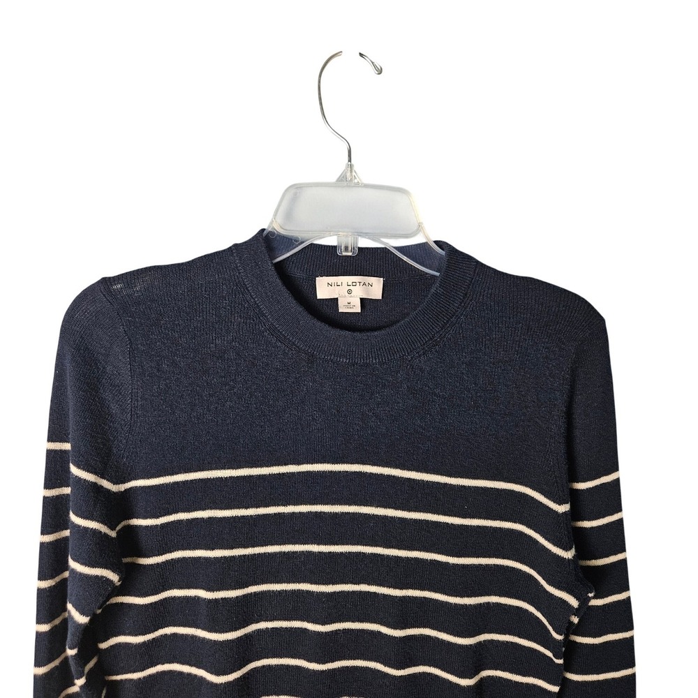Nili Lotan x Target Navy Blue Stripe Sweater Cotton Wool Cashmere‎ Womens Medium - Picture 3 of 6